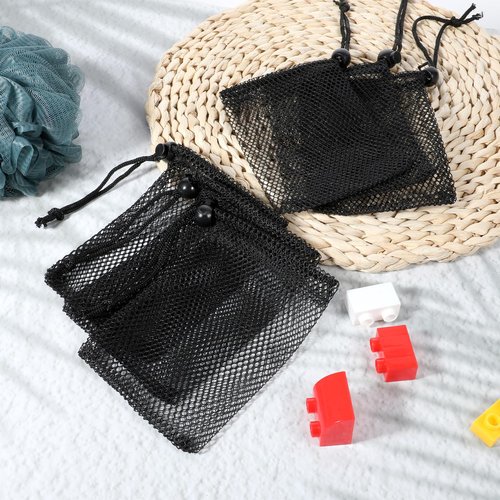 6 Pcs Small Mesh Bag Nylon Mesh Drawstring Bags with Cord Lock Closure 6 X 4" Drawstring Bags Portable Small Travel Stuff for Toys Cosmetics Travel Goods (Black)