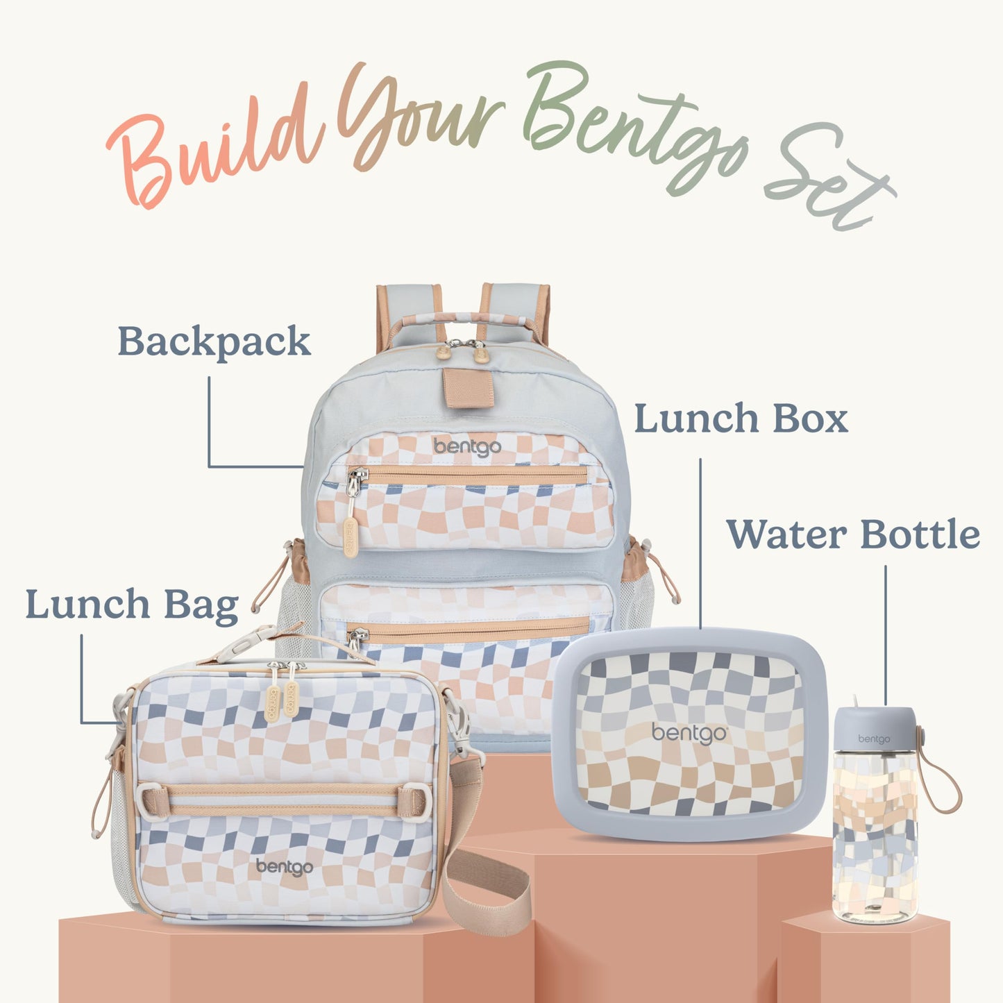 Bentgo Kids Water Bottle (Whimsy & Wonder Collection) - Leak-Proof Durable Tritan 15 oz. Cup for Kids/Toddlers 3+; Flip-Up Safe-Sip Straw for School, Sports, Daycare, Camp & More (Checker Gradient)