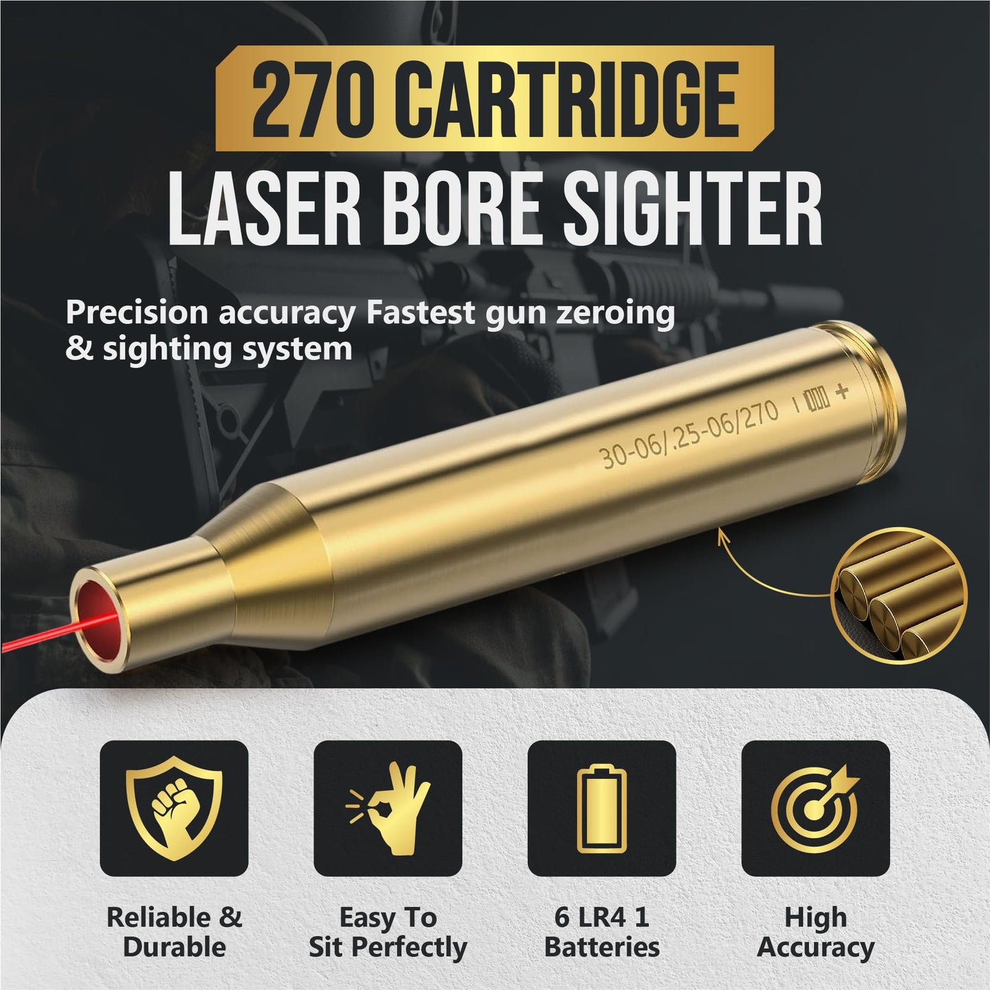 360 Tactical 30-06 25-06 and 270 Cartridge Laser Bore Sighter .270 Red Laser Sight Hunt Sight …