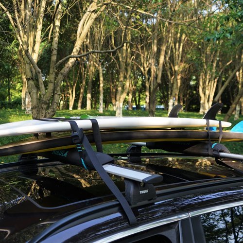HIKULA 28" Soft Aero Roof Rack Pads for Various Crossbars with Two 15' Premium Scratch Resistant Silicone Buckle Tie Down Straps for SUPs, Surfboards, Kayaks, Canoes Includes Storage Bag