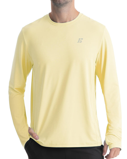 EoBeKee Sun Protection Shirts for Men, UPF 50+ UV SPF Long Sleeve Outdoor Rash Guard for Fishing Hiking Swimming Running Quick Dry Lightweight Yellow