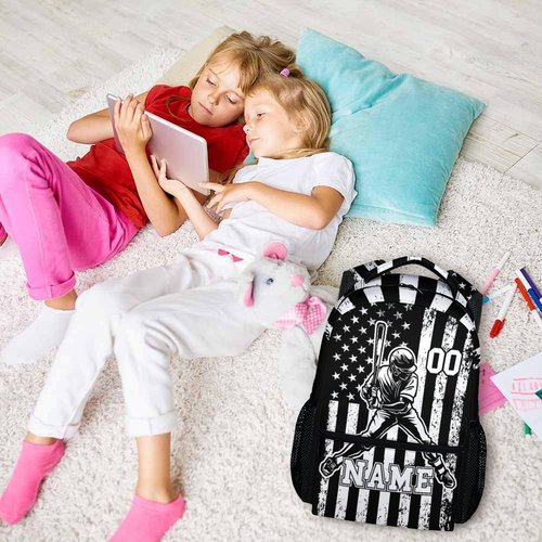 Homexzdiy Kids Backpack for Boys, Custom Baseball School Backpacks for Sports Lovers, Personalized with Name 17'' Lightweight Baseball Bookbag for Elementary Middle School, Back to School Gifts