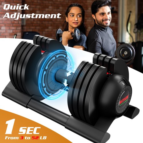 ALTLER 52LB Adjustable Dumbbell Set with Tray for Workout Strength Training Fitness, Adjustable Weight Dial Dumbbell with Anti-Slip Handle and Weight Plate for Home Exercise