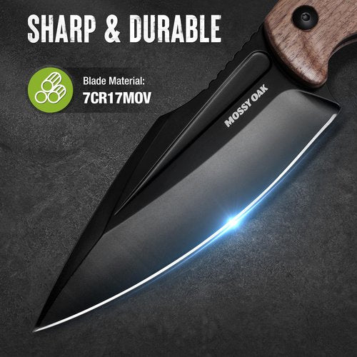 MOSSY OAK 8.5-inch Full-tang Fixed Blade Knife with Sheath, Stainless Steel Blade, Outdoor Knives for Survival, Camping, Hiking (G10 Handle-Brown)