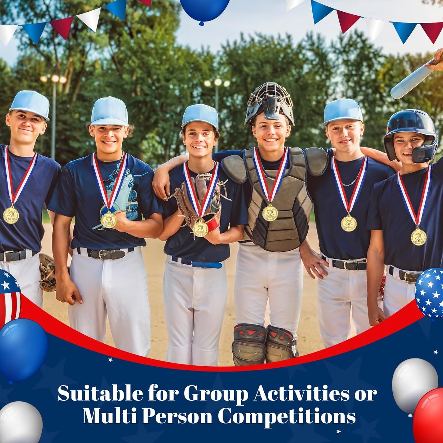 12 Pcs Baseball Medals for Award Golden Metal Medals for Kids Boys Adults Medals with Neck Ribbons Favors Competitions, Sports Events, Baseball Game Sports, Baseball Party Favors, 2 Inches