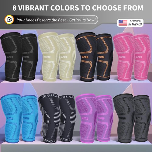 Knee Brace for Women & Men, 2 Pack Compression Knee Brace, Knee Support Sleeve for Pain Relief, Running, Workout, Sports, Knee Braces for ACL, Meniscus Tear, Arthritis and Injury Recovery Black L