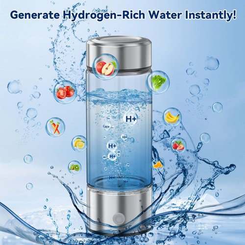 Portable Hydrogen Water Bottle, 420ml Hydrogen Generator with SPE/PEM Technology, High Hydrogen Concentration, USB Rechargeable, BPA-Free, for Home, Travel & Gym Ideal Gift for Health Lovers (Silver)
