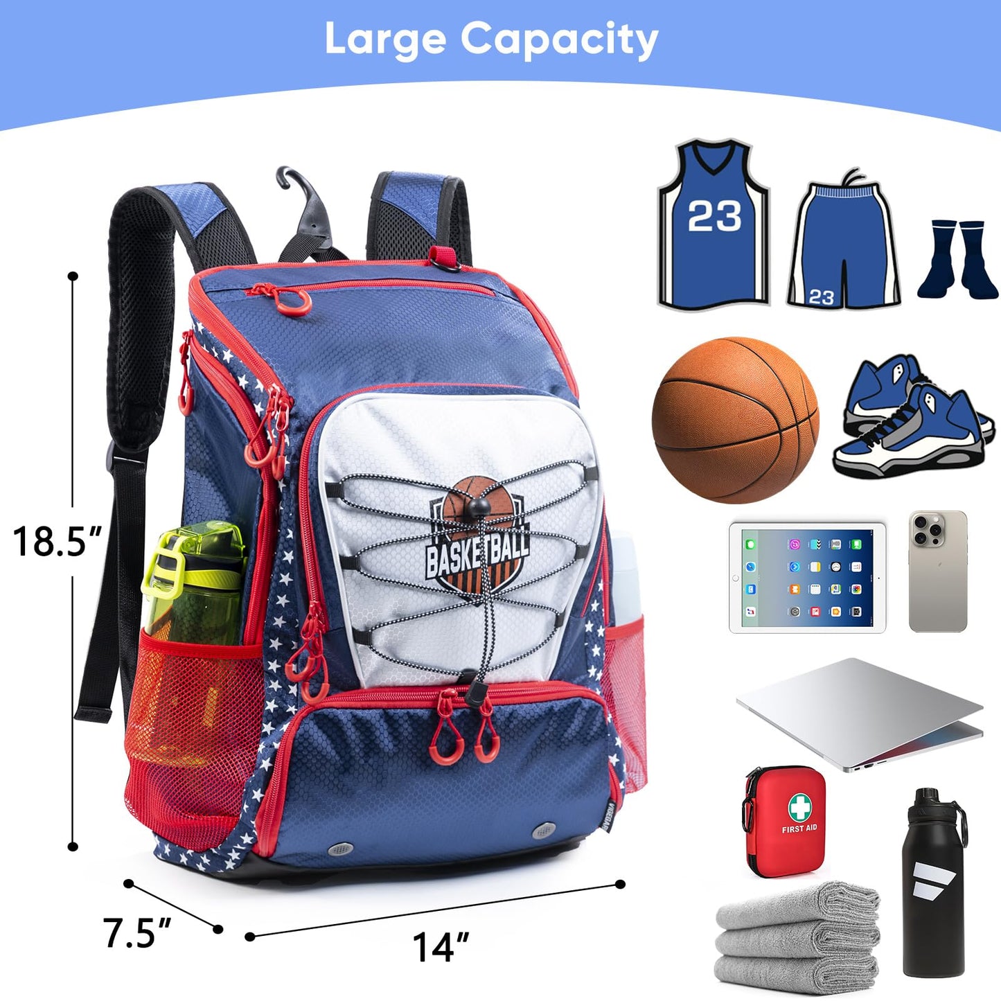 VIGEGARI Basketball Bag Backpack with Ball Compartment & Shoe Pocket – Gym Bag for Basketball, Soccer, Football, Volleyball – Large Capacity Athletic Backpack for Youth & Adults, Basketball Gifts
