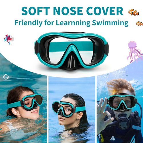 Swimming Goggles Scuba Snorkeling Mask for Adults, Adjustable Elastic Knitted Strap Swim Goggles, Tempered Glass with Panoramic Scuba Snorkel Diving Mask for Adults