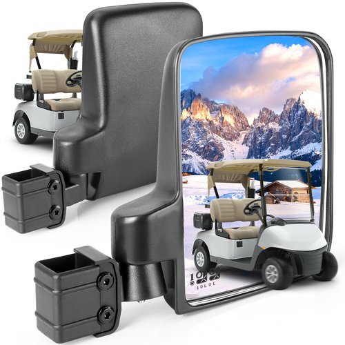 9.99WORLD MALL Golf Cart Side Mirrors, No Drilling 180 Degree Rotation & Foldable-HD Shatterproof Glass Mirrors for Golf Cart Club Car EZGO and Other (Multiple Size Clips) (New for 2023)