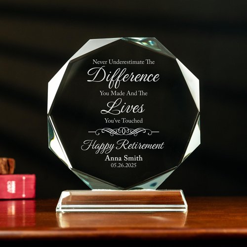 Lucy Engraving Personalized Retirement Crystal Awards, Custom Glass Trophy, Leaving Gifts for Employee, 6" Engraved Appreciation Plaques