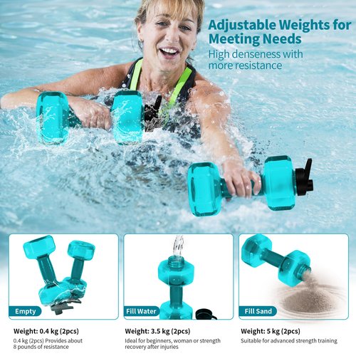 Fstcrt Water Weights for Pool Exercise Set of 2, Aquatic Exercise Dumbbells with Non-Slip Handle, PE Materials Water Dumbbell Aerobics for Water Aerobics Weight Loss (Green)