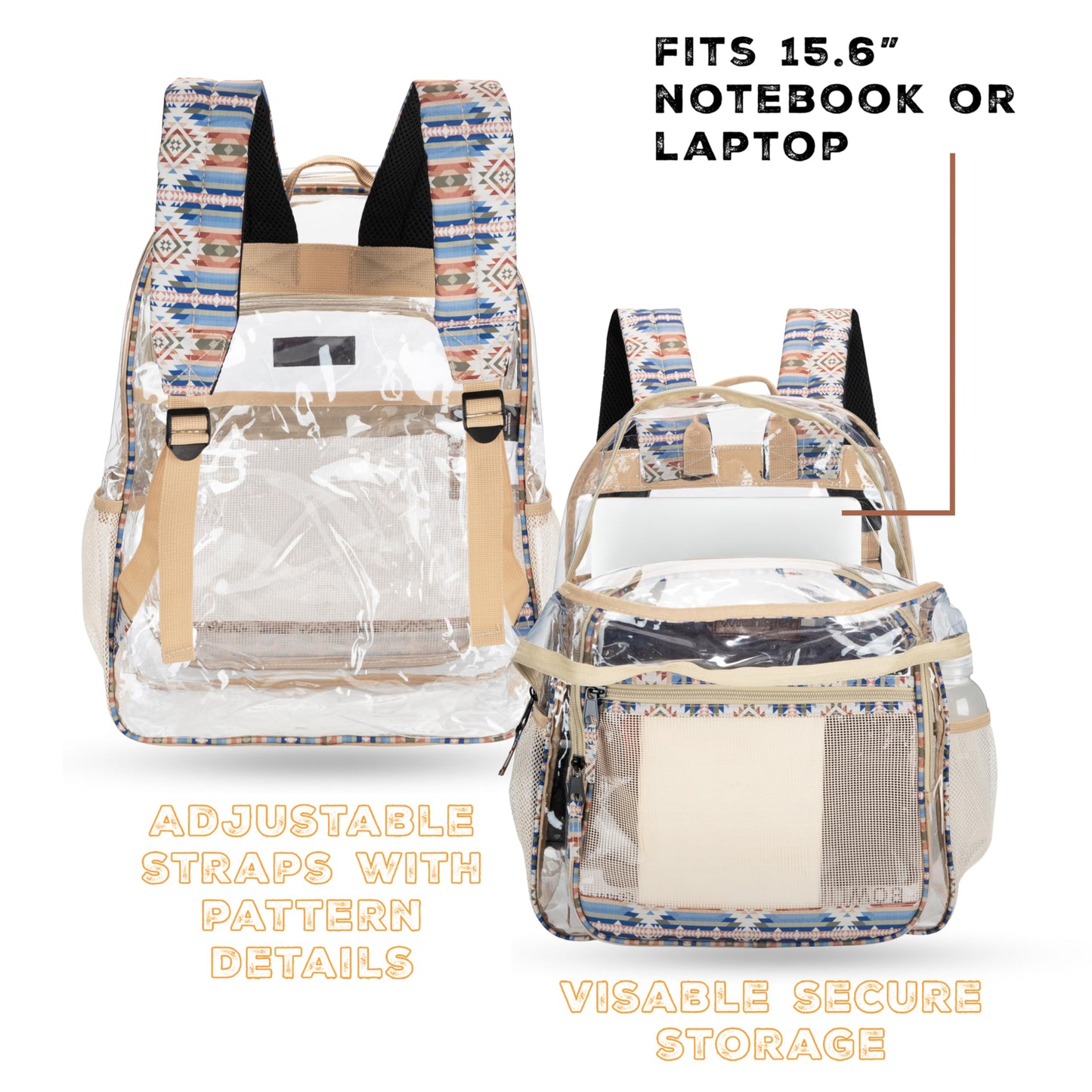 Wrangler Clear Backpack for Girls- Water Resistant Clear Bookbag, Plastic See Through Backpack for Stadium Events and School