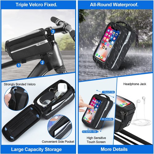 SODPE 8 Pack Bicycle Accessories, Bike Light Set USB Rechargeable, 1 Bike Water Bottle Holder, Bicycle Bag and 1 Bike Aluminum Bicycle Bell,Pump
