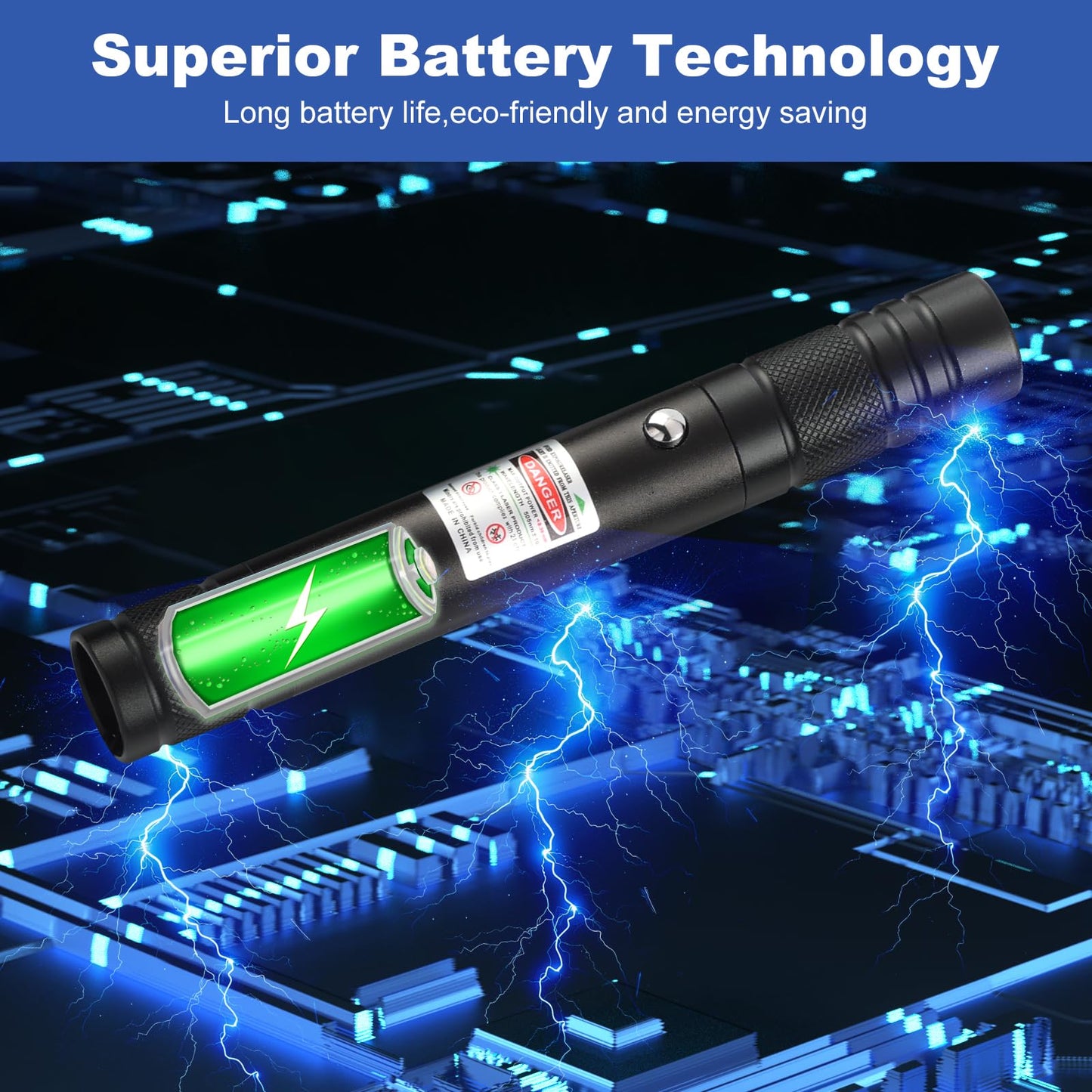 Damflew Green Laser Pointer High Power - Long Range Rechargeable Laser Beam, USB Charging for Hiking, Presentations & Outdoor Use (Professional-Grade Green Light)