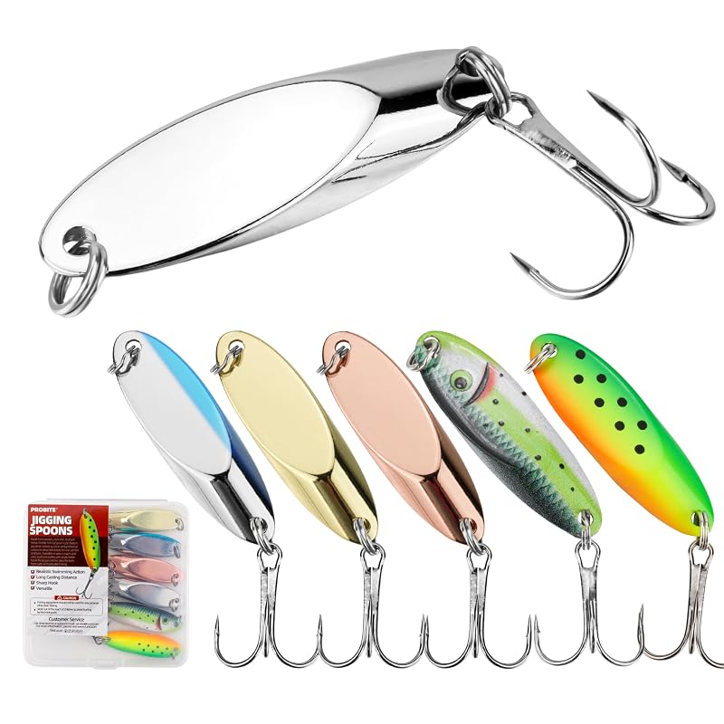 PROBITE Jigging Spoon Lure Set 1/4 oz - 6-Pack Saltwater & Freshwater Spoons with Treble Hooks