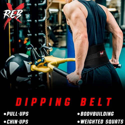 REBX Weight Belt – Heavy-Duty Nylon Dip Belt with Neoprene Padding – Ideal for Pull-Ups, Chin-Ups, Dips, Squats & Strength Training – Unisex Weightlifting Belt
