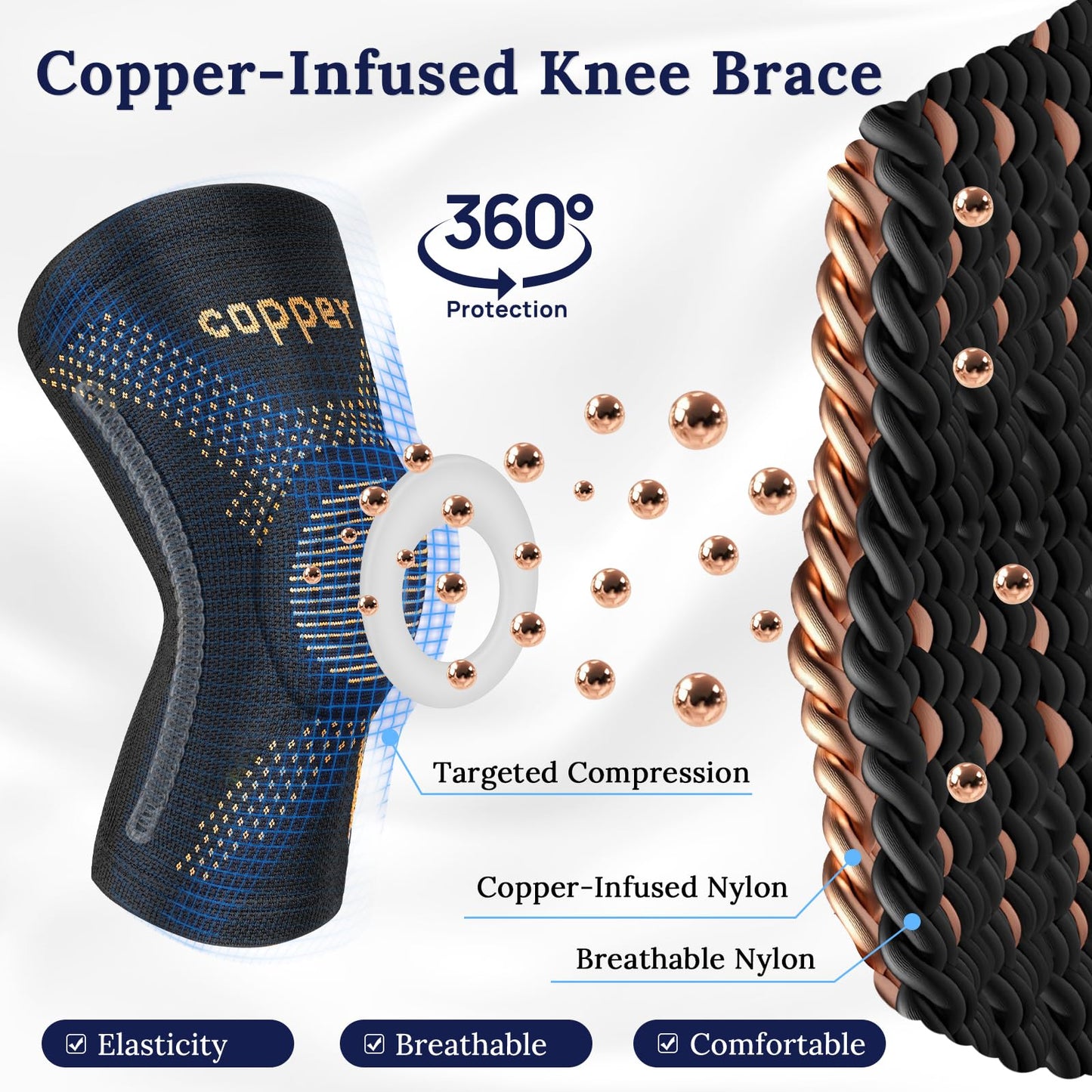 JIUFENTIAN Copper Knee Braces for Arthritis Pain (2 pack)- Professional Knee Suppot with Side Stabilizers - Breathable Compression Sleeves for Pain Relief & Stability (Arthritis, Gym, Work)-(Small)