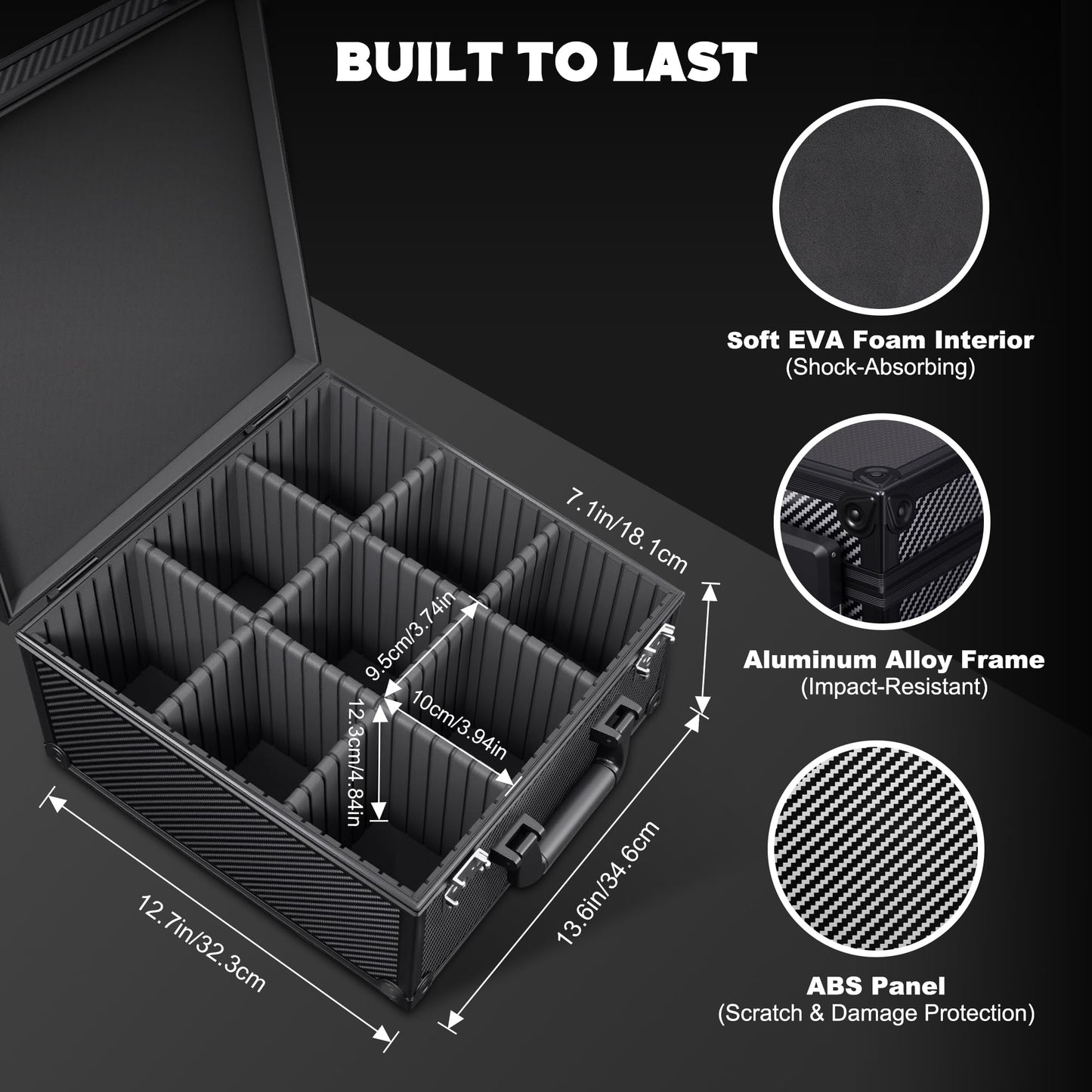 Kabinka Graded Card Storage Box with Display Window for PSA/CGC Holder, TSA Combination Lock Trading Card Case for Sports Cards, Storage Slab Case with 6+2 EVA Dividers for MTG/TCGs (Carbon Fibre)