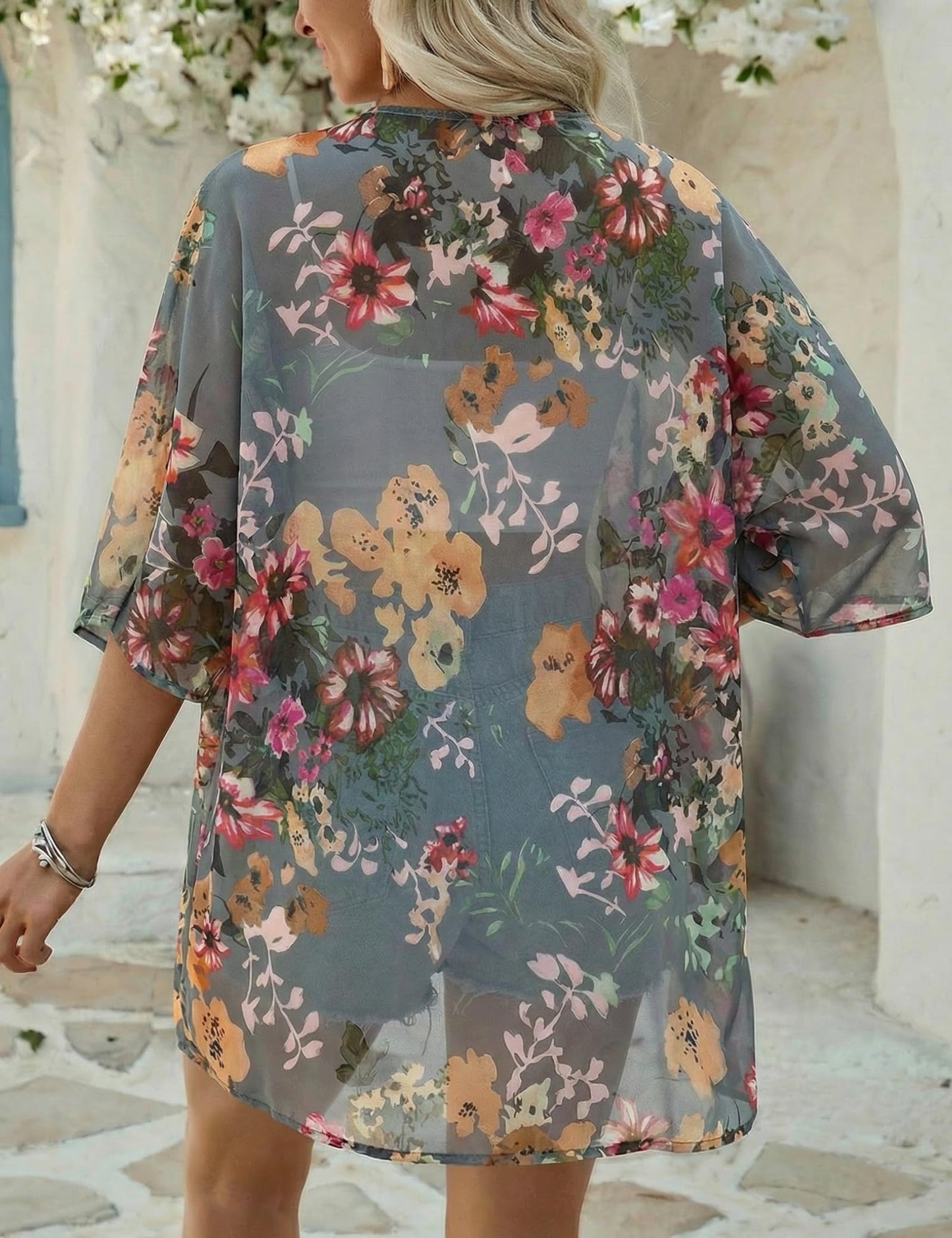 Chunoy Women Short Sleeve Chiffon Kimono Beach Swimsuit Cover Up
