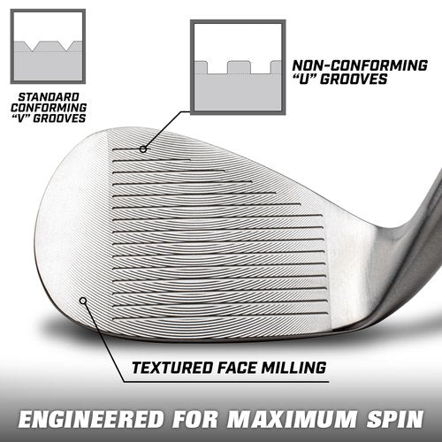 GoSports Illegal Max Spin Golf Wedge Set - Men's Right Handed Sand, Lob, Gap Wedge, Brushed Stainless