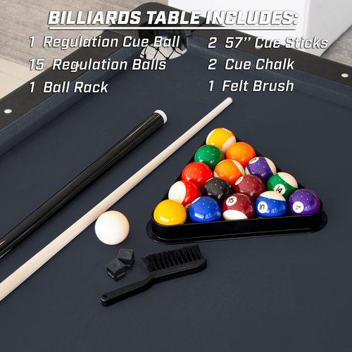 GoSports 7 ft Billiards Table - Portable Pool Table - Includes Full Set of Balls, 2 Cue Sticks, Chalk, and Felt Brush - BLACK