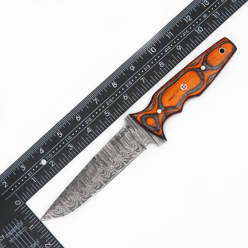 ColdLand Damascus Bushcraft Knife - 10.75 Inch Fixed Blade Knife with Camel Bone, Rose Wood & Pakka Wood Handle - Full Tang Hunting Knives with Leather Sheath for EDC, Camping & Hiking - NAK29