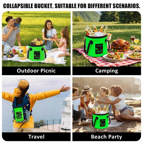 AUTODECO 1 Pcs 20L Collapsible Bucket 5 Gallon Water Container Folding Water Bucket with Handle Portable Wash Basin for Outdoor Gardening Camping Hiking Fishing (Dark Green)