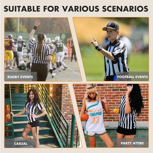 redgino Women's Referee Shirt Dress Official Black and White Stripe Ref Umpire Jersey for Basketball Football Hockey Halloween Costume & Waitresses Zipper XL