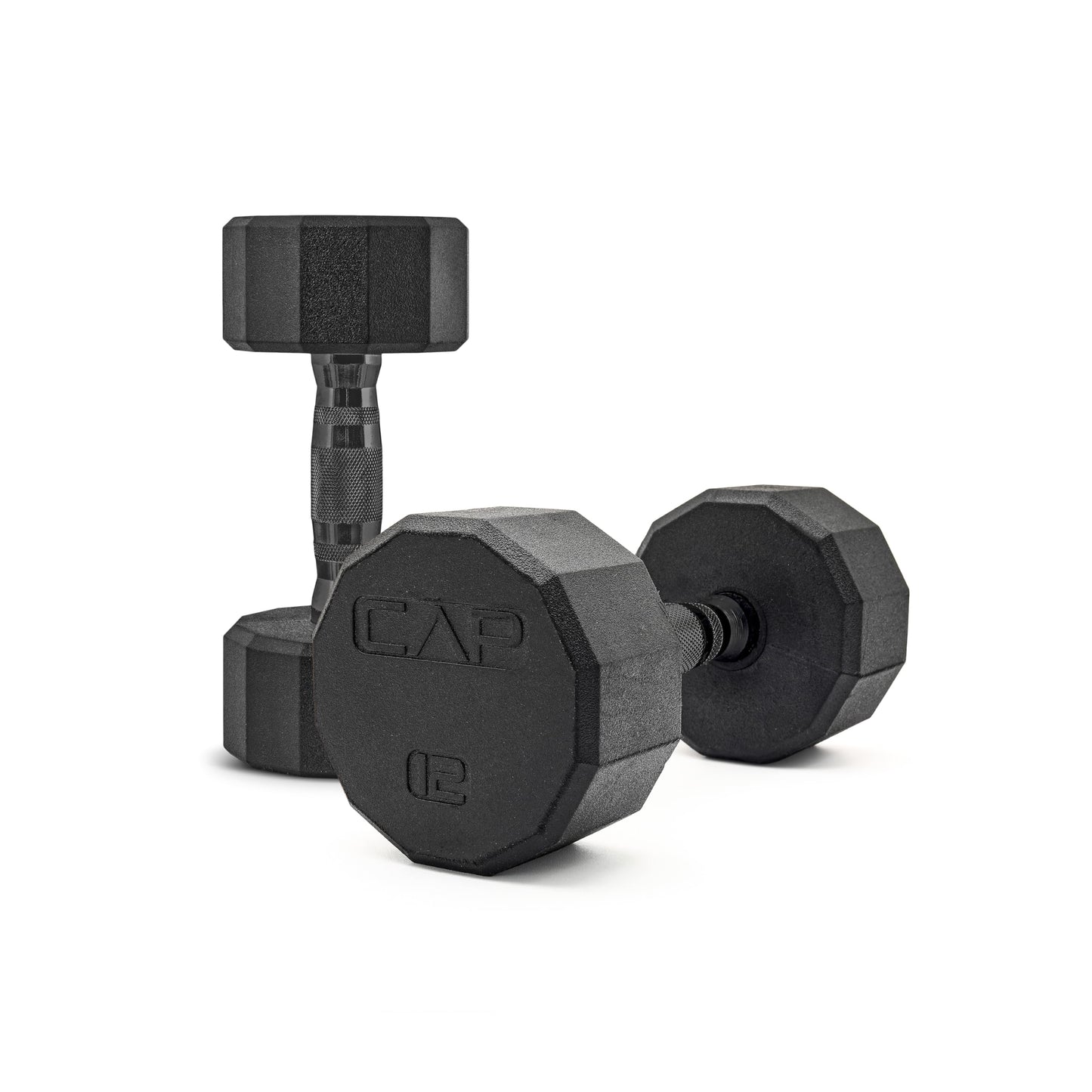 CAP 12 LB 12-Sided Rubber Coated Dumbbell Weight, Rubber Hand Weights for Home Gym Strength Training, Black Oxide Handle, Pair