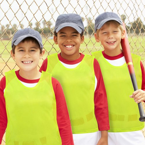 Newcotte 24 Pcs Pinnies Scrimmage Vests Team Practice Jersey Nylon Mesh Pennies for Soccer Basketball Sports (Fluorescent Green,Adult, L)