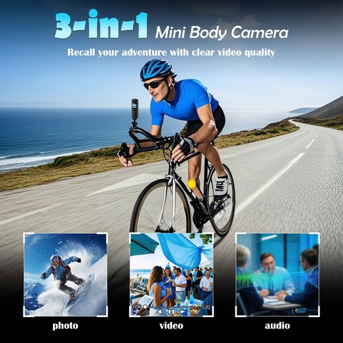 Body Camera with Audio and Video Recording, 1080P FHD Body Cam with 180° Rotating Lens, 8HR Battery & Night Vision, 64GB Wearable Camera for Pet, Home, Office, Easy-to-Use