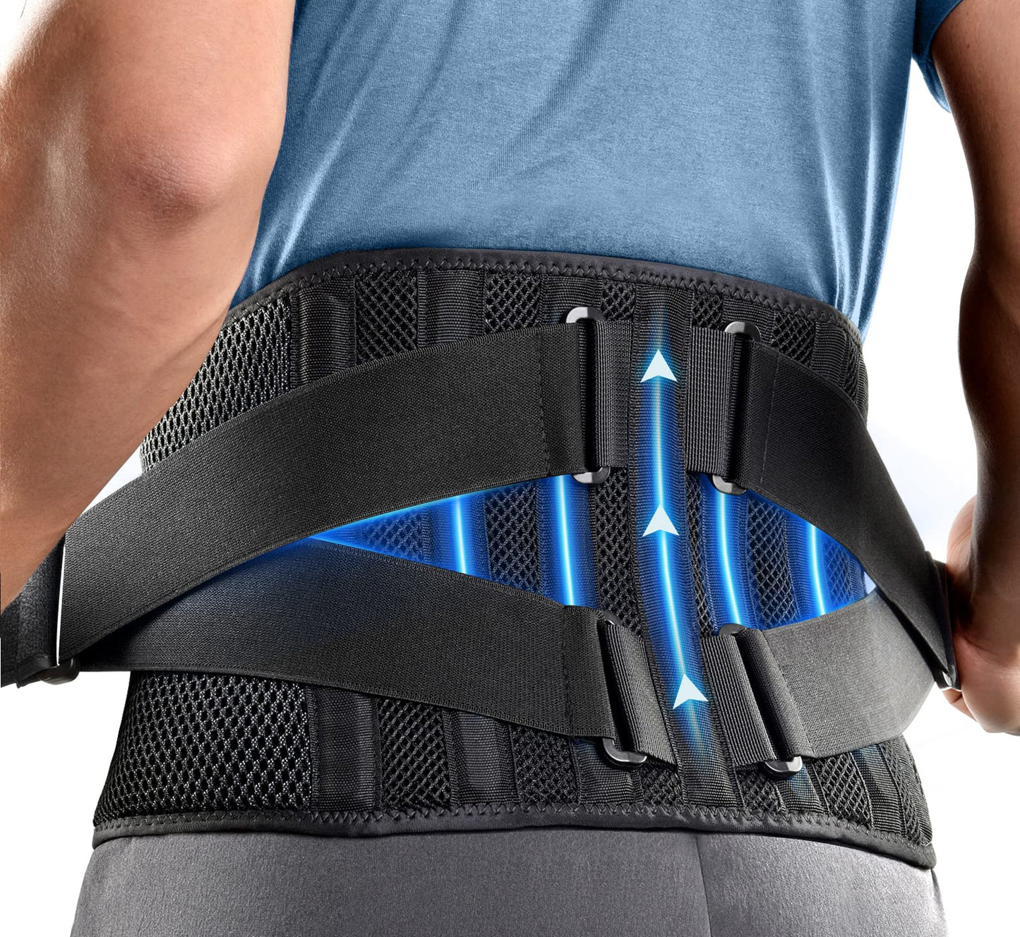 FREETOO Air Mesh Back Brace for Men Women Lower Back Pain Relief with 7 Stays, Anti-skid, Adjustable Lumbar Support Belt for Work for Sciatica Scoliosis (M(waist:36''-44''), Black)