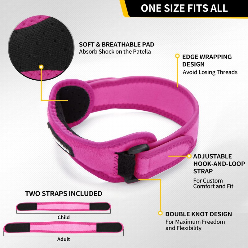 CAMBIVO Patella Tendon Knee Straps 2 Pack for Knee Pain Relief, Knee Brace for Women &Men with Extra Straps, Knee Support for Running, Hiking, Soccer, Basketball, Jumpers Knee, Tennis (Pink)