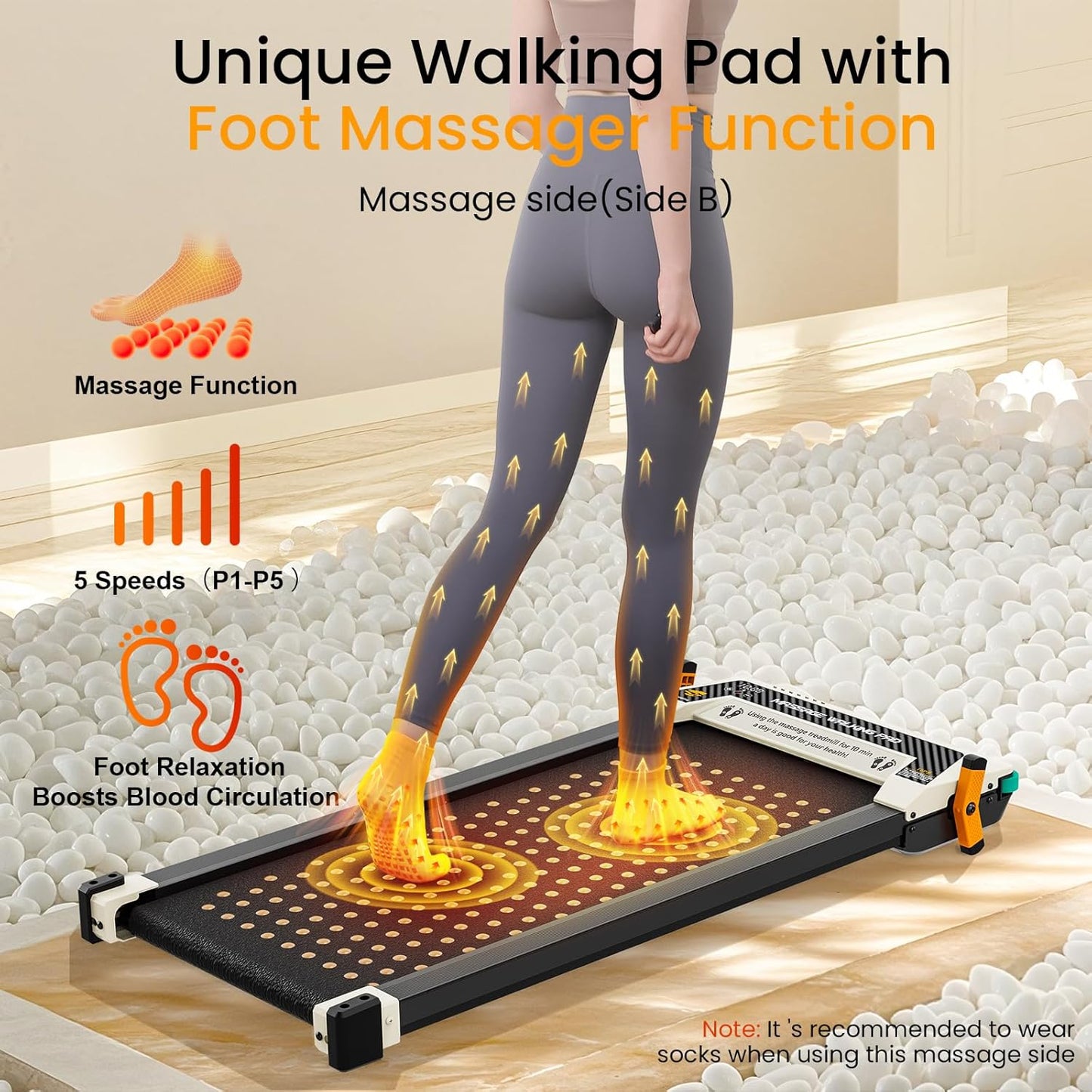 2 Side Walking Pad Treadmill with Incline Massage Function, 2 in 1 Under Desk Treadmills Walking Pad and Foot Massager for Home/Office, Portable Treadmill with Remote Control LED Display