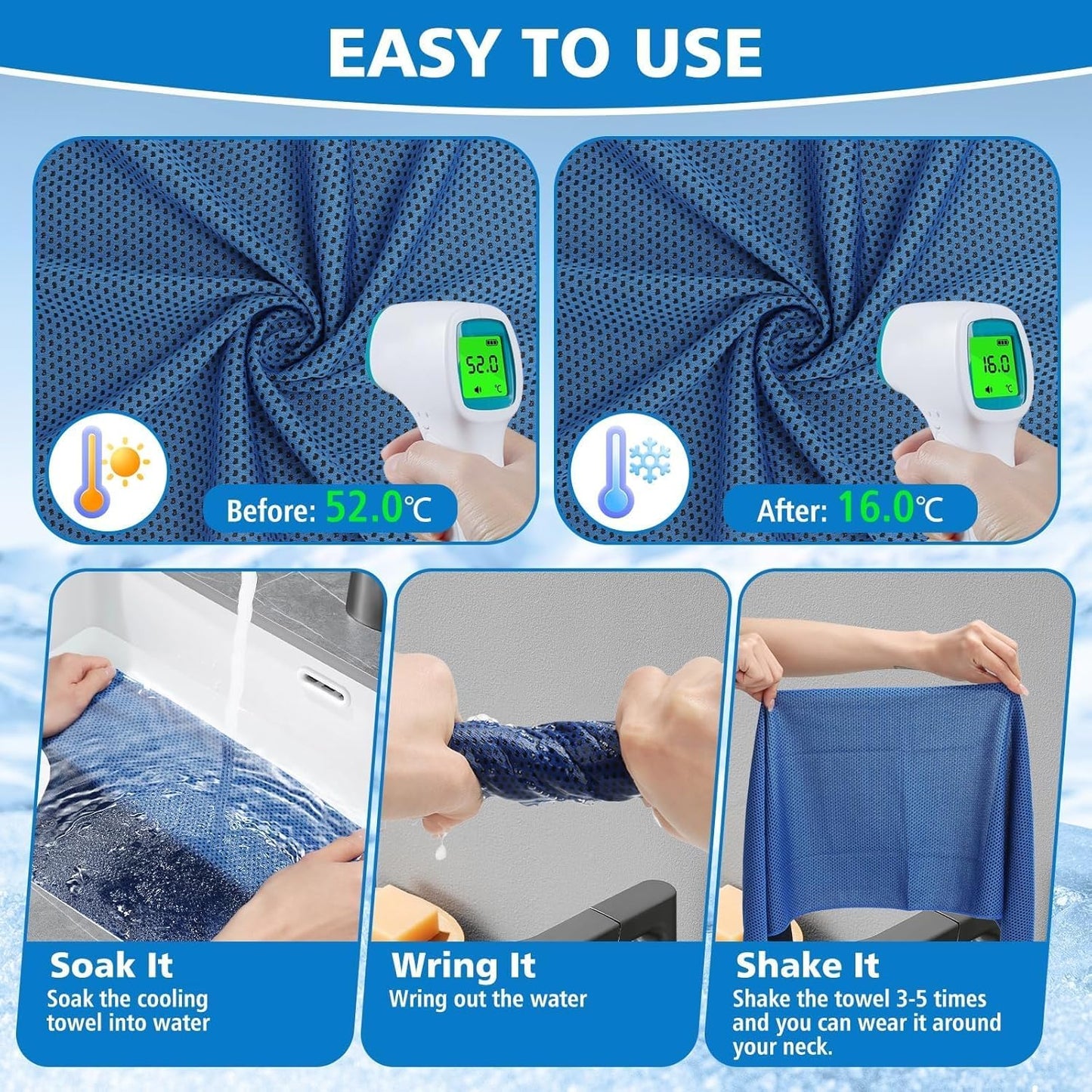 24 Pack Cooling Towels Bulk for Neck and Face 40"x12" Ice Cooling Sweat Rags Microfiber Soft Breathable Soft Chilly Towel for Yoga Golf Sport Running