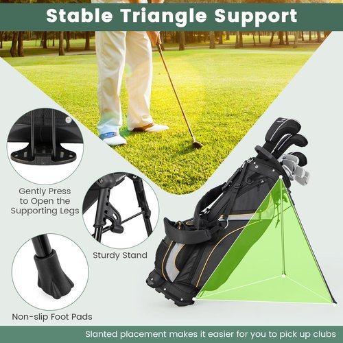 Tangkula Golf Stand Bag with 8 Way Top Dividers, Lightweight Golf Bag with Detachable Dual Strap & 7 Pockets, Rain Hood, Portable Golf Bag for Men & Women, Black