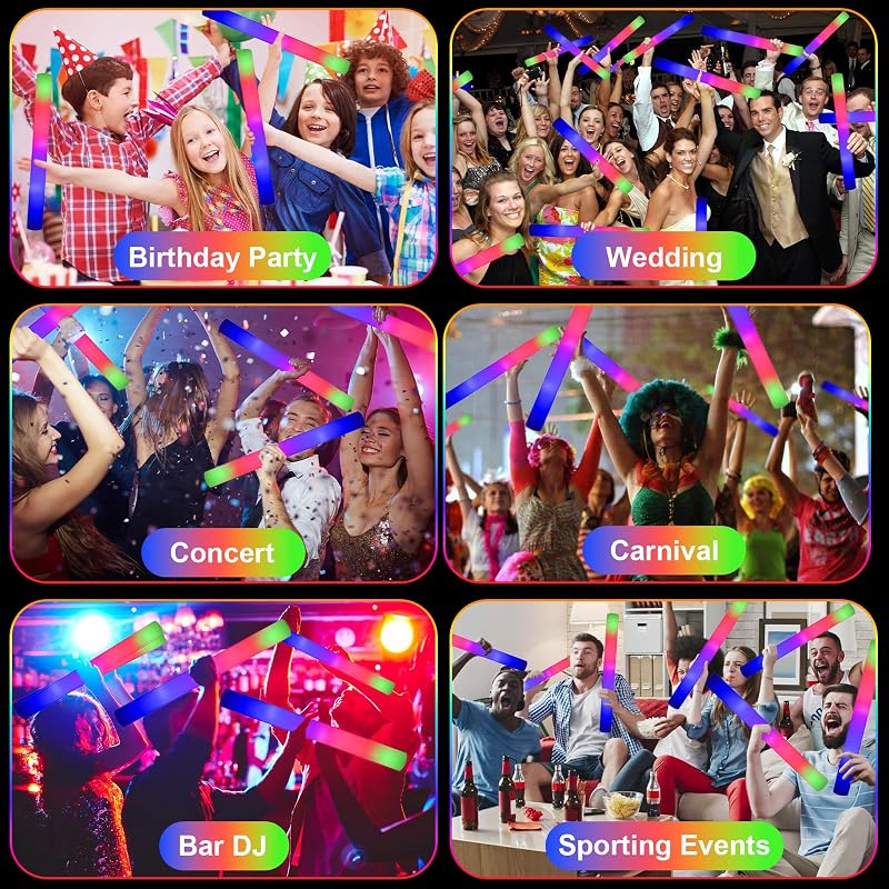 EXCECAR 45 Pcs LED Foam Glow Sticks with 3 Modes - Light Up Party Props