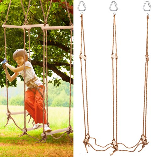 Simgoing Kids Rope Bridge Skip - Rickety Bridge & Rope Ladder, Slack Line Accessory, Backyard Obstacle Course for Ninja Warrior Training