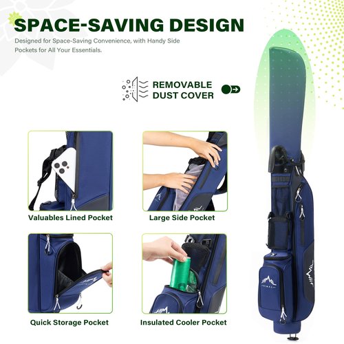 UNIHIMAL Golf Par 3 Lightweight Stand Carry Bag PRO with Dual Shoulder Straps –Pitch n Putt Golf Bag Easy to Carry and Durable for The Driving Range, and Executive Courses – 31.5 inches Tall (Blue)