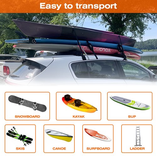 BASIKER Universal Soft Roof Rack Pads for Kayak,Surfboards,Snowboards,SUP, Canoes, Ladder,with Tie-Down Straps and Storage Bag