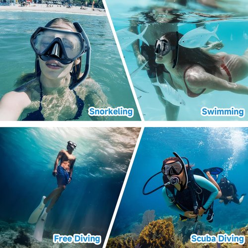 Snorkeling Gear for Adults, Dry-Top Snorkel Set Scuba Diving mask, 180°Panoramic Wide View Professional Snorkeling Gear Breathing Freely Snorkel Mask (Black+Pink)