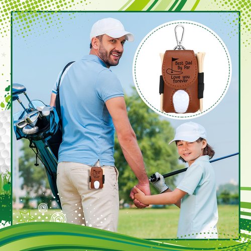 Realspring 8 Pcs Fathers Day Golf Set Dad Golf Gifts, Ball Pouch Bag Best Dad by Par and 5 Pcs Wood Tees 2 Balls Christmas Birthday Gift for Men, Grandpa from Daughter Son Kids