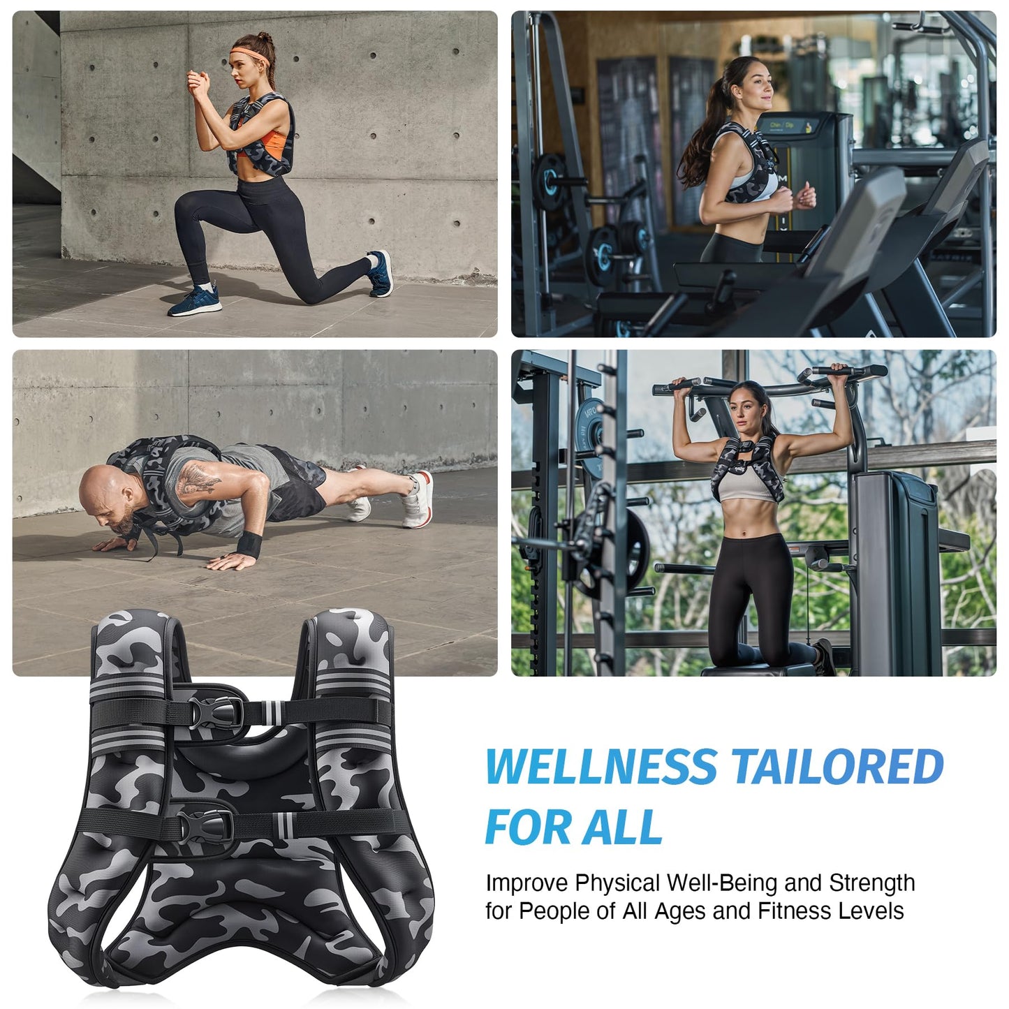 ZELUS Weighted Vest, 6lb/8lb/12lb/16lb/20lb/25lb/30lb Weight Vest for Men Women with Storage Pocket Reflective Strips for Workout Strength Training Running Muscle Building, Black Camo (25 lb)