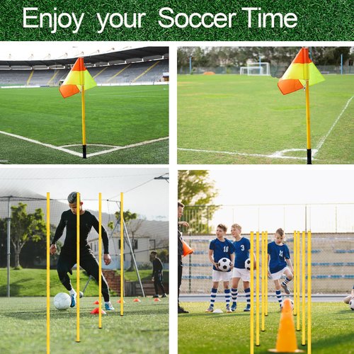 Soccer Corner Flags Set of 4, Playing Field Corner Flags, Soccer Flag Pulling, Soccer Agility Poles, Flag Soccer Football Equipment For Training Turf W/Bright Flags