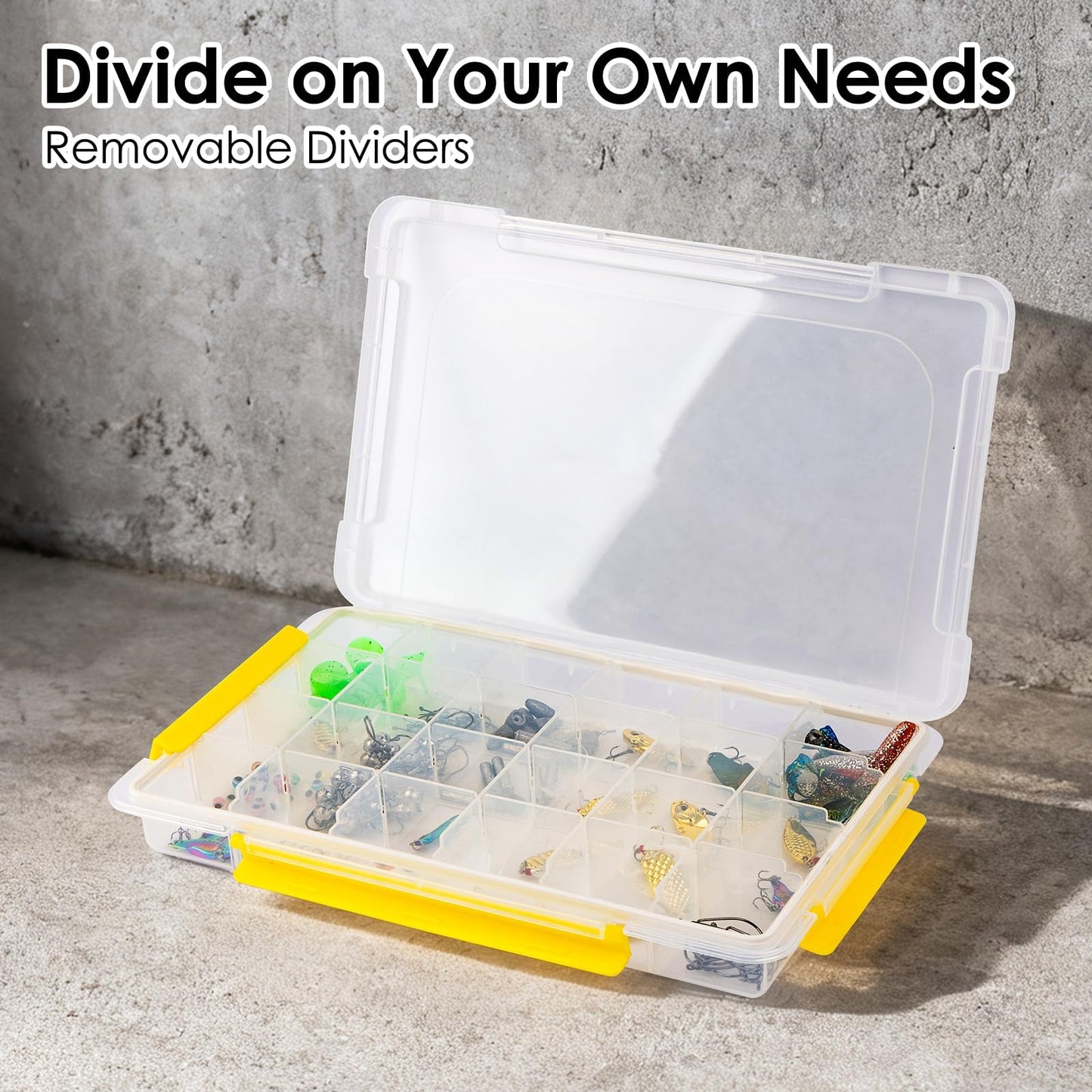 DOWELL Tackle Boxes, Plastic Tackle Storage Box Set, 4 Assorted Sizes with Removable Dividers, Fishing Tackle & Parts Organizer (4 Packs Trays)
