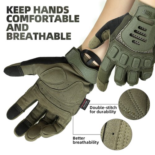ZUNE LOTOO Tactical Gloves for Men, Touchscreen Motorcycle Gloves with Finger Impact Protection, Green Palm Padded Safety Work Gloves for Paintball Airsoft Range Tac Female Women(Medium)