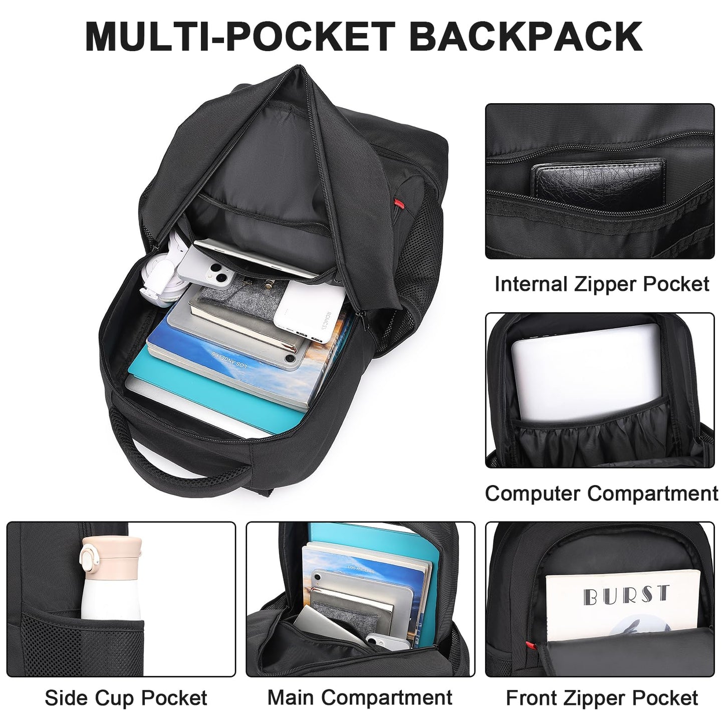 seyfocnia Gym Backpack for Men, Waterproof Sports Backpacks With Shoe Compartment Lightweight Workout Trainning Back Pack Casual Travel Daypack-Black