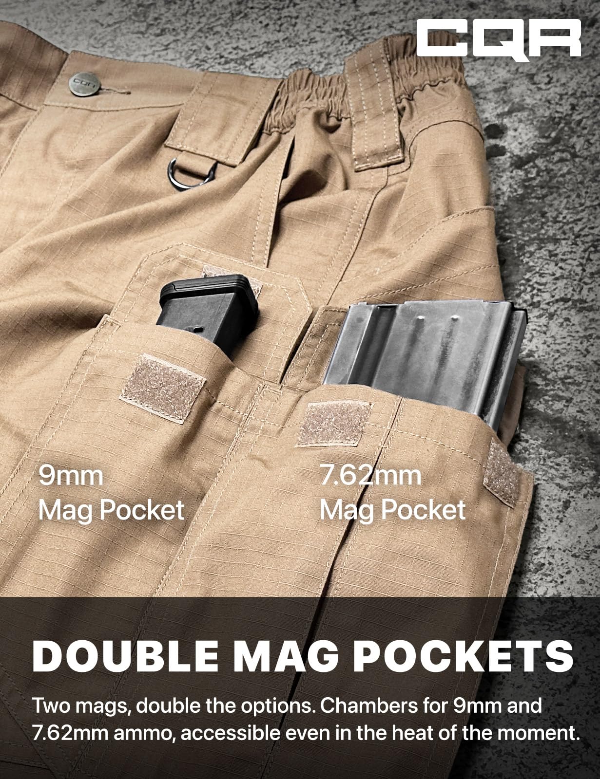 CQR Men's Tactical Pants, Water Resistant Ripstop Cargo Pants, Lightweight EDC Work Hiking Pants, Outdoor Apparel, Raider Mag Pocket Khaki, 46W x 30L
