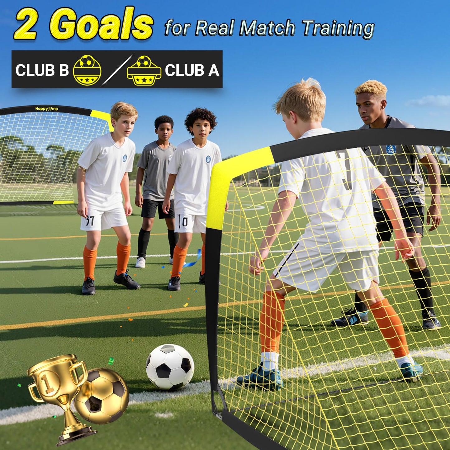 Happy Jump Soccer Goal Pop Up Foldable Soccer Net for Backyard, 2 Set (5X3.6 FT, 2 Set)